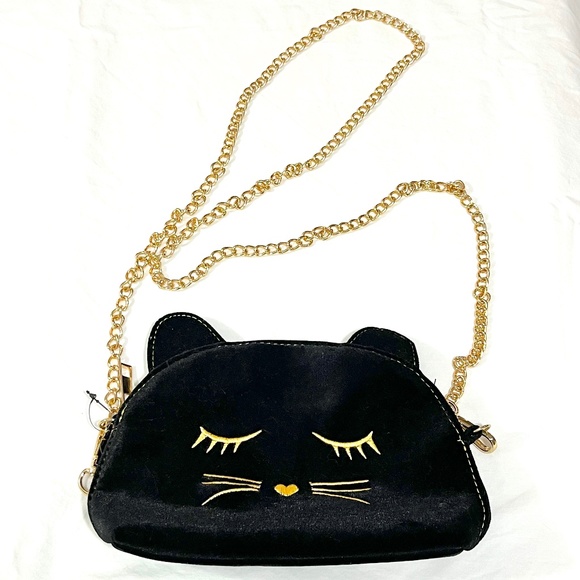 New TodoModa Black Velvet Cat Purse with Removable Chain - Picture 3 of 16